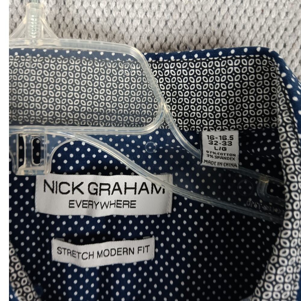 Nick Graham Everywhere Sport Shirt Mens Large Blue/White Polka Dot Party No Tuck - Picture 5 of 11